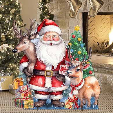 Santa with Reindeers Outdoor Decor by G. Debrekht - Christmas Santa Snowman Decor - 8611032F