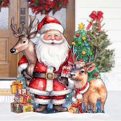 Santa with Reindeers Outdoor Decor by G. Debrekht - Christmas Santa Snowman Decor - 8611032F