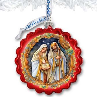 Classic Holy Family Nativity Wreath Glass Christmas Ornament by G. Debrekht - Christmas Santa Snowman Decor - 759-059
