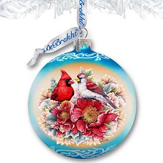 Romantic Cardinals Ball Glass Christmas Ornament by G. Debrekht - Christmas Decor - 73378