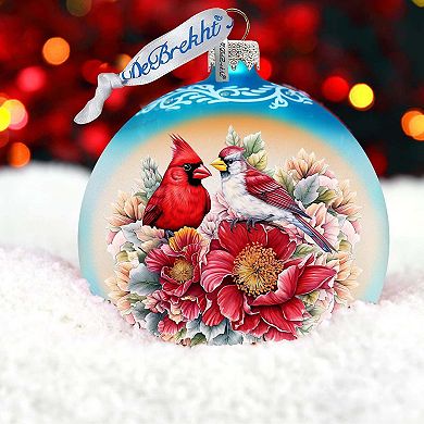 Romantic Cardinals Ball Glass Ornament by G. Debrekht - Christmas Decor - 73378