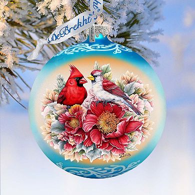Romantic Cardinals Ball Glass Ornament by G. Debrekht - Christmas Decor - 73378