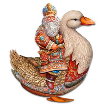 Charming Santa Riding Goose Holiday 24-Inch Door Decor by G. Debrekht - Christmas Decor