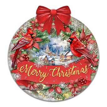 Merry Christmas Front 19-Inch Handcrafted Wooden Welcome Sign by G. DeBrekht - Festive Holiday Decor