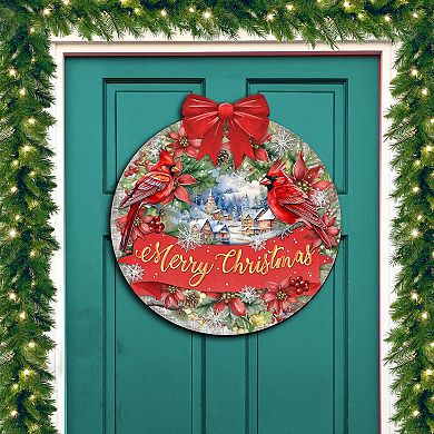 Merry Christmas Front 19-Inch Handcrafted Wooden Welcome Sign by G. DeBrekht - Festive Holiday Decor