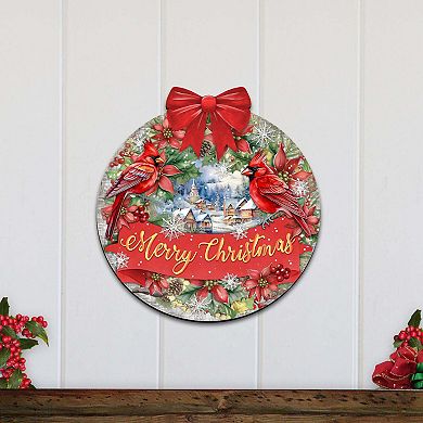 Merry Christmas Front 19-Inch Handcrafted Wooden Welcome Sign by G. DeBrekht - Festive Holiday Decor