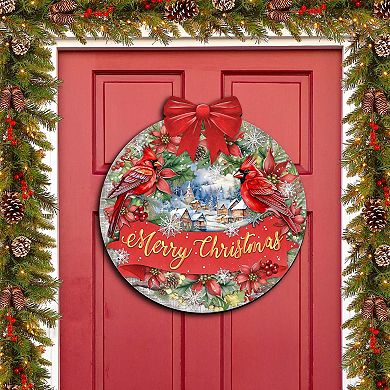 Merry Christmas Front 19-Inch Handcrafted Wooden Welcome Sign by G. DeBrekht - Festive Holiday Decor