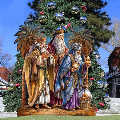 32-Inch Three Wise Men Outdoor Handcrafted Wooden Decor by G. DeBrekht - Nativity Holiday Décor