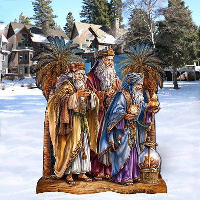 32-Inch Three Wise Men Outdoor Handcrafted Wooden Decor by G. DeBrekht - Nativity Holiday Décor