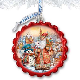 Merry Christmas Wreath Glass Christmas Ornament by G. Debrekht - Christmas Santa Snowman Decor - 759-058