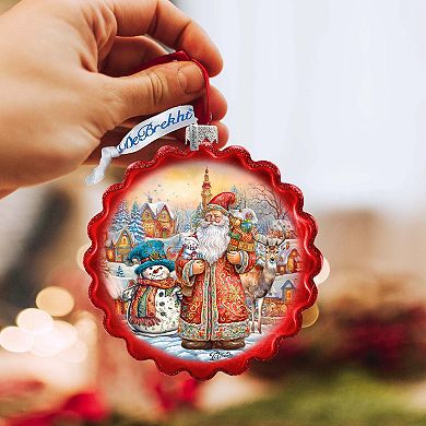 Merry Christmas Wreath Glass Ornament by G. Debrekht - Christmas Santa Snowman Decor - 759-058