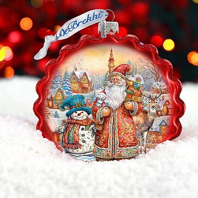 Merry Christmas Wreath Glass Ornament by G. Debrekht - Christmas Santa Snowman Decor - 759-058