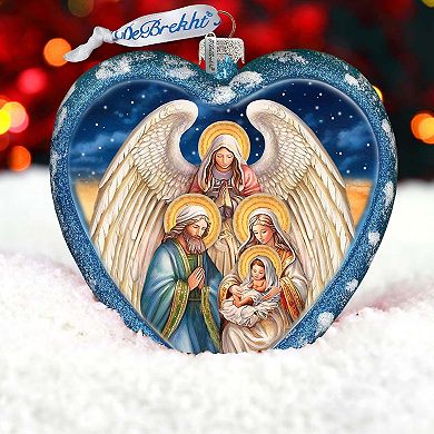 Angel's Divine Presence Nativity Heart Glass Ornament by G. Debrekht - Nativity Holiday Décor