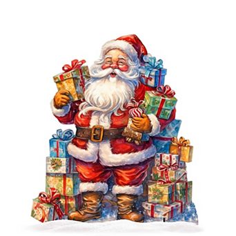 32-Inch Merry Delivery Santa Outdoor Handcrafted Wooden Porch Decor by G. DeBrekht