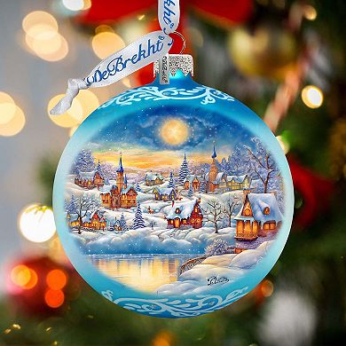 Magic Winter Village Ball Glass Ornament by G. Debrekht - Christmas Santa Snowman Decor - 73377