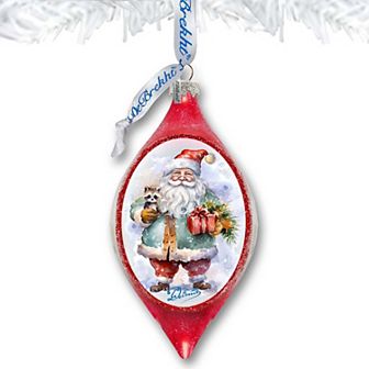 Santa Claus Presents Drop Glass Christmas Ornament by G. Debrekht - Christmas Santa Snowman Decor - 757-045