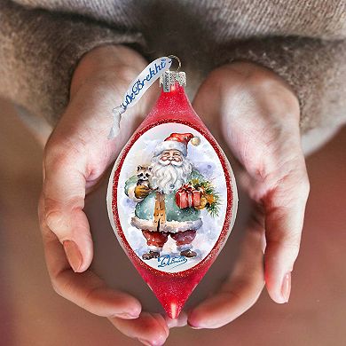 Santa Claus Presents Drop Glass Ornament by G. Debrekht - Christmas Santa Snowman Decor - 757-045