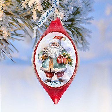Santa Claus Presents Drop Glass Ornament by G. Debrekht - Christmas Santa Snowman Decor - 757-045