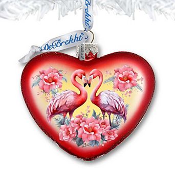 Flamingo Love Heart Glass Christmas Ornament by G. Debrekht - Christmas Decor - 753-013