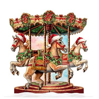 32-Inch Christmas Carousel Outdoor Wooden Handcrafted Porch Decor by G. DeBrekht