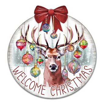 Welcome Christmas 19" Wooden Door Sign by G. DeBrekht Handcrafted Festive Holiday Decor
