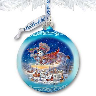 Winter Skies Adventure Ball Glass Christmas Ornament by G. Debrekht - Christmas Santa Snowman Decor - 73380