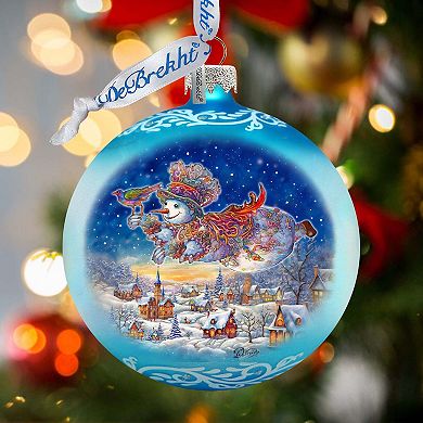Winter Skies Adventure Ball Glass Ornament by G. Debrekht - Christmas Santa Snowman Decor - 73380