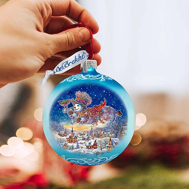 Winter Skies Adventure Ball Glass Ornament by G. Debrekht - Christmas Santa Snowman Decor - 73380