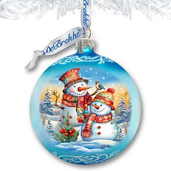 Winter Friends Ball Glass Christmas Ornament by G. Debrekht - Christmas Santa Snowman Decor - 73373