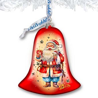 Santa Claus Spreading Christmas Happiness Bell Glass Christmas Ornament by G. Debrekht - Christmas Santa Snowman Decor - 752-042
