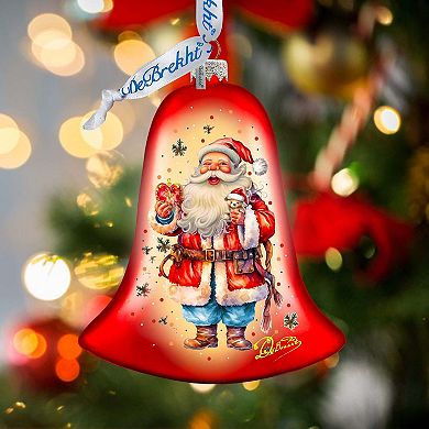 Santa Claus Spreading Christmas Happiness Bell Glass Ornament by G. Debrekht - Christmas Santa Snowman Decor - 752-042