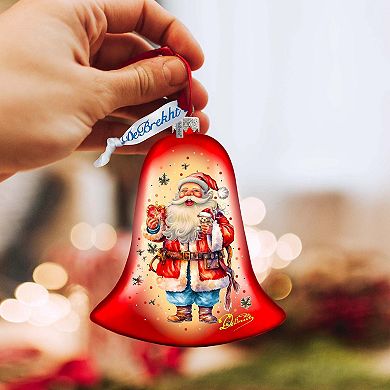Santa Claus Spreading Christmas Happiness Bell Glass Ornament by G. Debrekht - Christmas Santa Snowman Decor - 752-042