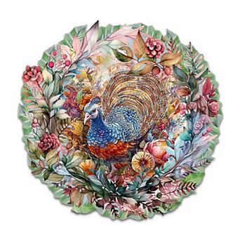 Thanksgiving Turkey Wreath 24" Wooden Door Decor by G. DeBrekht Handcrafted Festive Holiday Decor