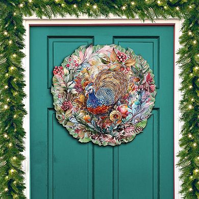 Thanksgiving Turkey Wreath Holiday Door Decor by G. Debrekht - Thanksgiving Decor