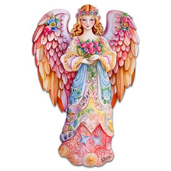 Pink Floral Angel Holiday 24-Inch Handcrafted Wooden Door Decor by G. Debrekht - Christmas Decor