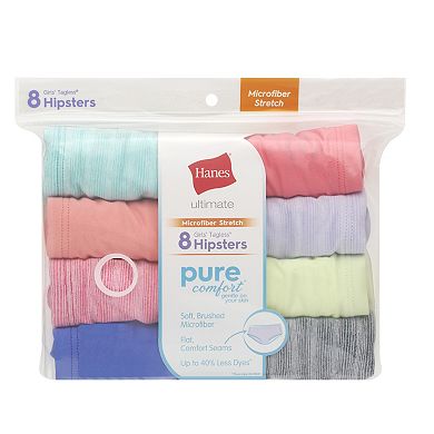 Girls Hanes® 8 Pack Ultimate Pure Comfort Microfiber Hipsters Underwear