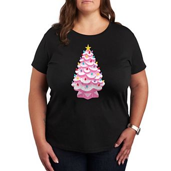 Plus Retro Pink Christmas Tree Graphic Tee
