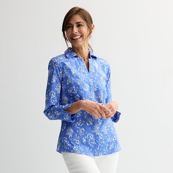Women's Croft & Barrow® Tailored Button-Down Shirt - Blue Vine Toss (X SMALL)