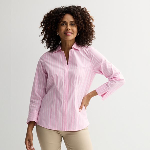 Women's Croft & Barrow® Tailored Button-Down Shirt - Pink Casual Stripe (SMALL)