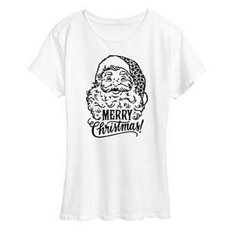 Women's Vintage Santa With Leopard Hat Christmas Graphic Tee