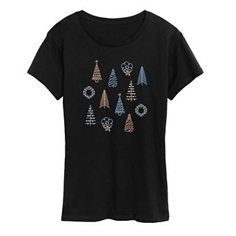 Women's Neon Christmas Trees And Wreaths Graphic Tee