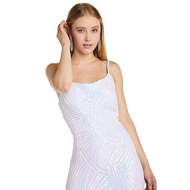 Juniors' Morgan And Co Long Lace-Up Sequin Dress