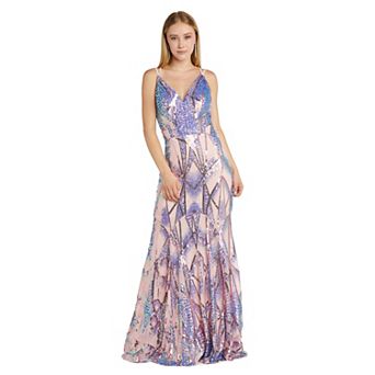 Juniors' Morgan and Co Strappy Sequin Deco Evening Dress