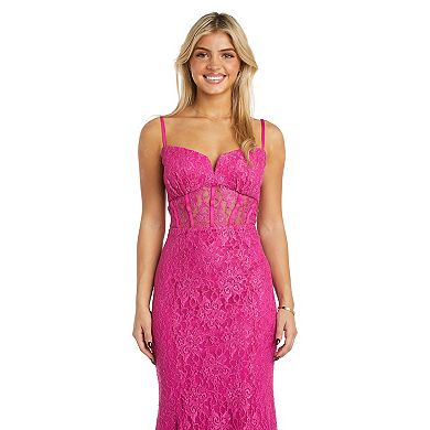Juniors' Morgan and Co Long Mermaid Lace Gown With Cut Out Back