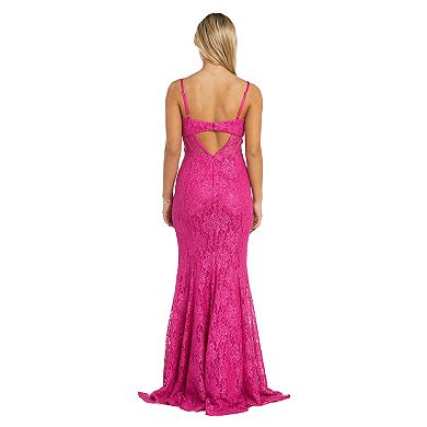 Juniors' Morgan and Co Long Mermaid Lace Gown With Cut Out Back