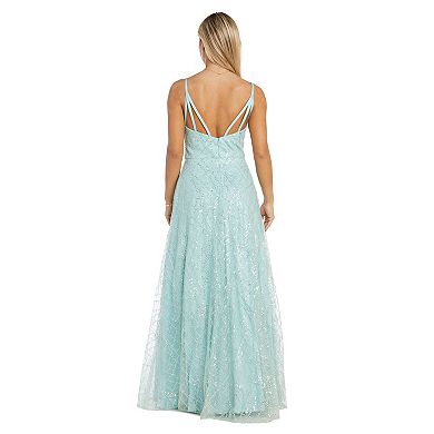 Juniors' Morgan and Co Square Neck Sequin & Glitter Evening Gown