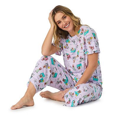 Women's Cuddl Duds Cozy Short Sleeve Pajama Top & Cropped Pajama Pants Set