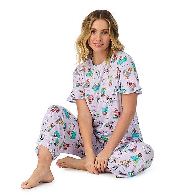 Women's Cuddl Duds Cozy Short Sleeve Pajama Top & Cropped Pajama Pants Set