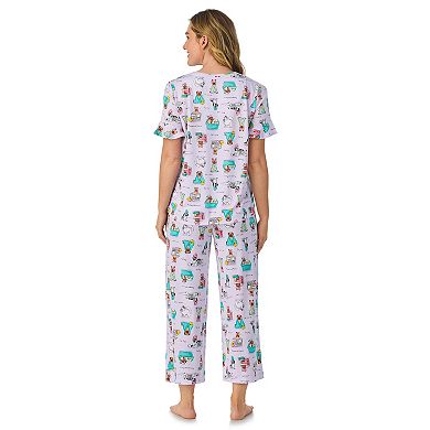 Women's Cuddl Duds Cozy Short Sleeve Pajama Top & Cropped Pajama Pants Set