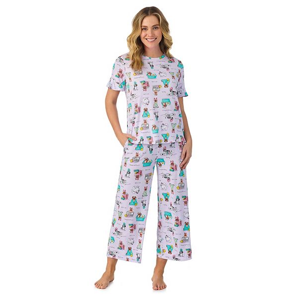 Women's Cuddl Duds® Cozy Short Sleeve Pajama Top & Cropped Pajama Pants Set